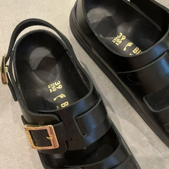 Birkenstock / Cannes Black Leather Sandals Size W 39 uS 8 Narrow NEW No Box - Picture 5 of 10